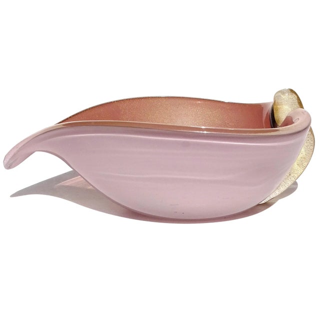 Vintage Murano Gold Fleck Amethyst Purple Calla Lily Italian Art Glass Decorative Vide Poche Bowl For Sale In Orlando - Image 6 of 10