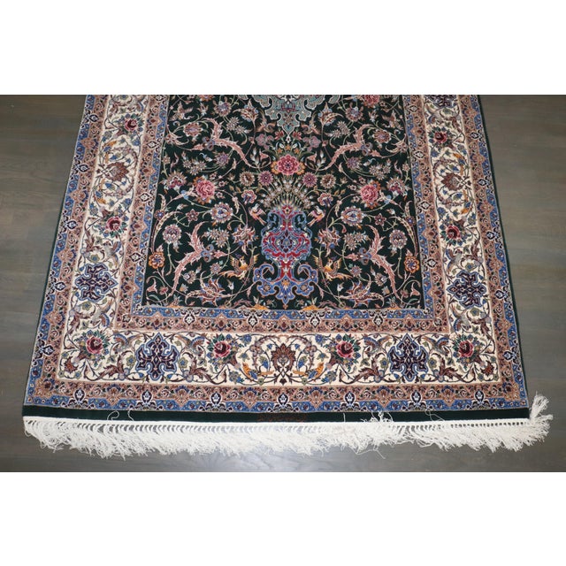Zabihi Collection Silk Warp Green Persian Isfahan Prayer Rug For Sale - Image 4 of 12
