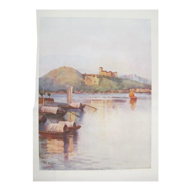 1905 Original Italian Print - Italian Travel Colour Plate - Angera, Lago Maggiore For Sale