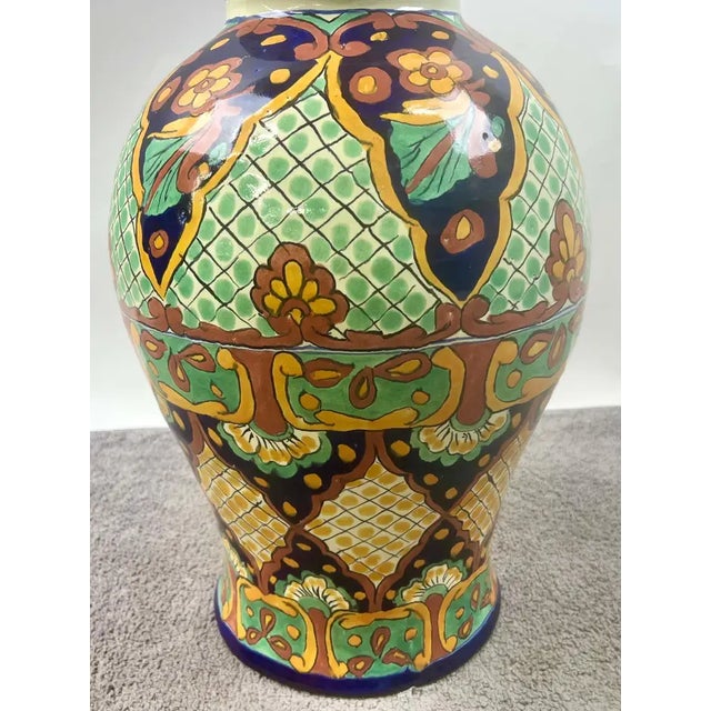 Mexican Talavera Multi-Color Handmade Pottery Lidded Vase or Urn For Sale - Image 4 of 14
