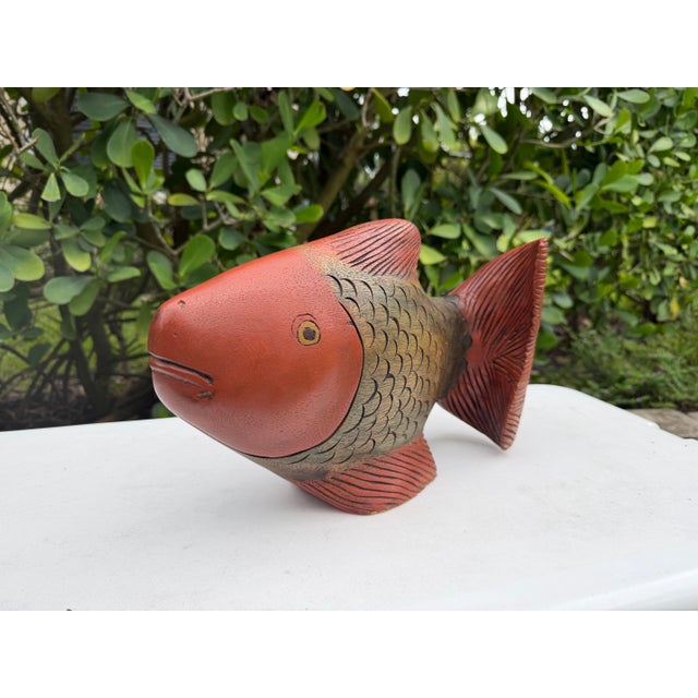 Late 20th Century Vintage Hand-Carved Folk Art Fish Sculpture For Sale - Image 5 of 12