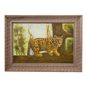 Large Animalia Framed Acrylic Painting of Prowling Jaguar Big Cat 36x24 Canvas