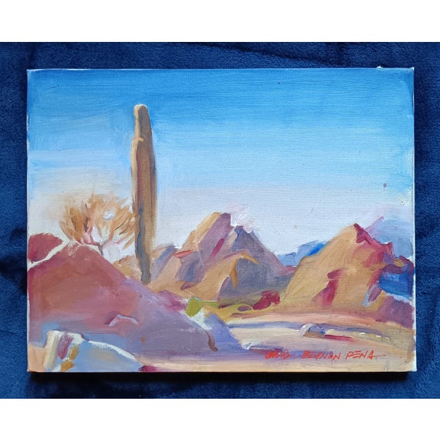 1990s Cactus in the Desert Original Oil Painting For Sale - Image 5 of 5
