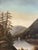 Large Antique Victorian Adirondack Landscape Oil Painting Mountain Lake With Sailboats in Ornate Gold Frame For Sale - Image 4 of 11