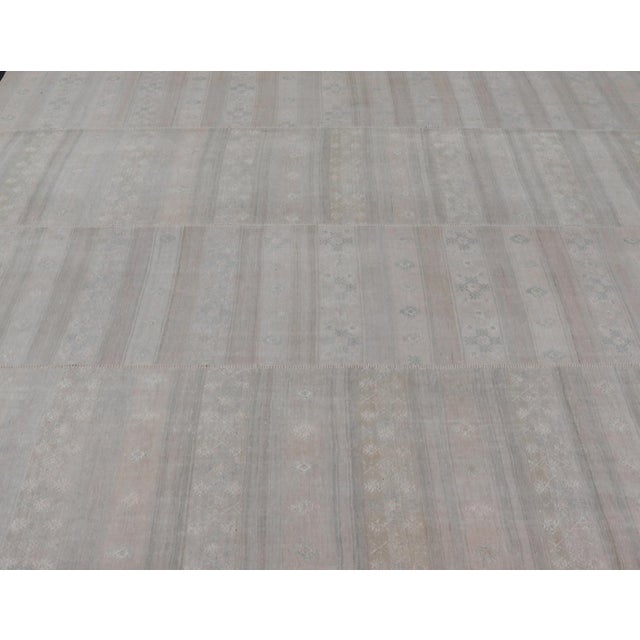 Measures: 11'0 x 12'0 Vintage Turkish Square Kilim Rug in Soft Pastel Stripes 11'0 x 12'0. Keivan Woven Arts / Rug /...