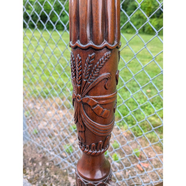 Wood Vintage Councill Furniture Georgian Style Rice Carved Mahogany Queen Size Poster Bedframe For Sale - Image 7 of 9