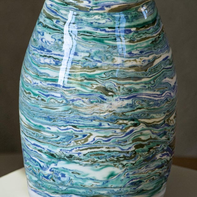 1950s French Handcrafted Vase in Mixed Turquoise Clay, 1950 For Sale - Image 5 of 8