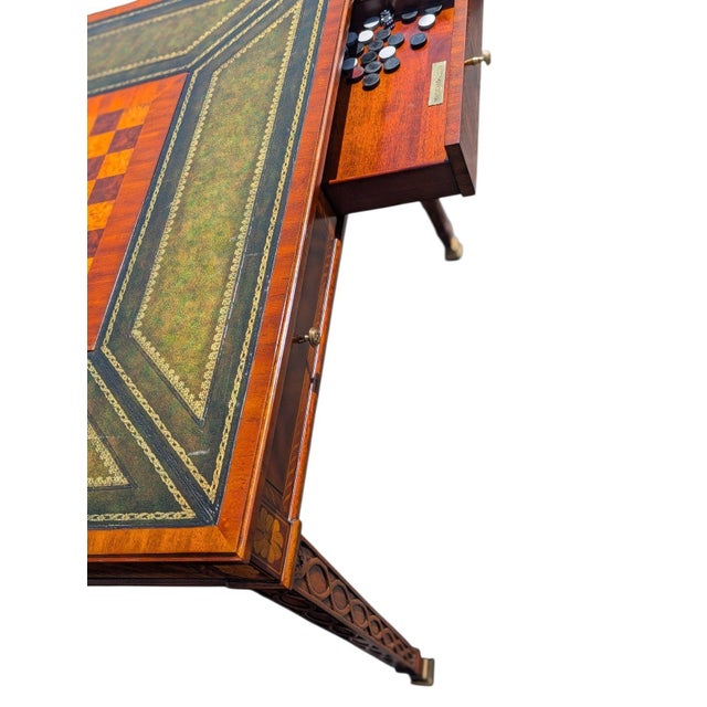 Vintage Maitland-Smith Leather-Top Games Table With Chess, Checkers & Backgammon For Sale - Image 10 of 14
