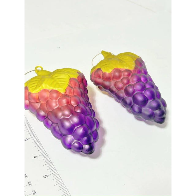 Traditional Vintage Hand Blown Glass Grape Cluster Christmas Ornaments – Purple and Yellow – Set of 2 For Sale - Image 3 of 6