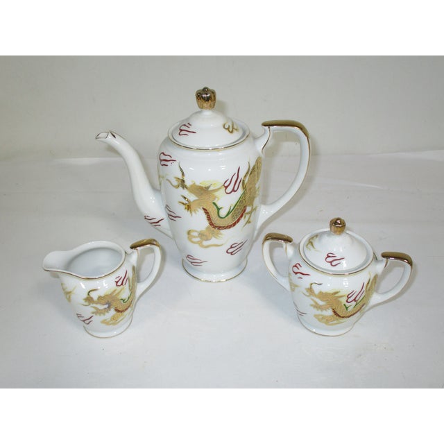 Japanese Vintage Porcelain Kutani Dragon Ware Tea Set, 15 Pc For Sale - Image 3 of 9