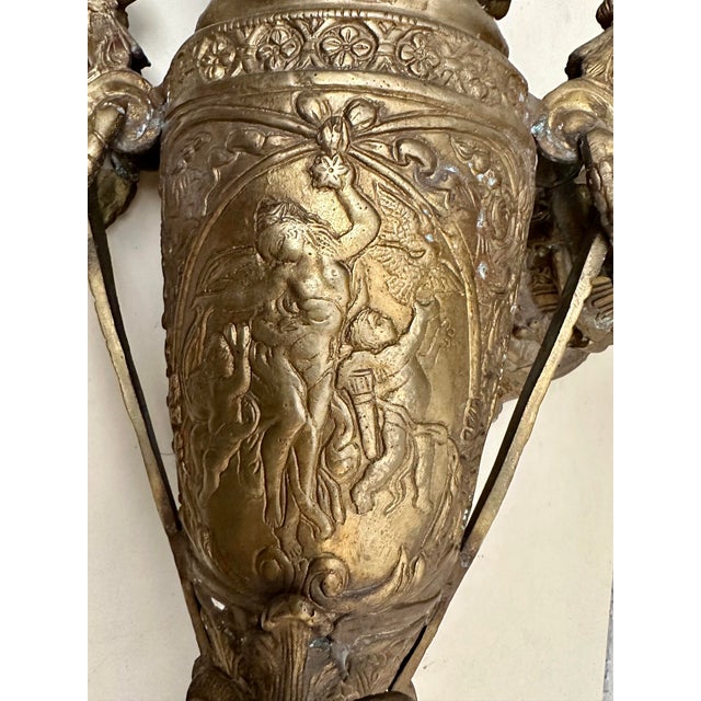 Late 20th Century Pair of Bronze French Neoclassical Figural Handle Urns For Sale - Image 10 of 11