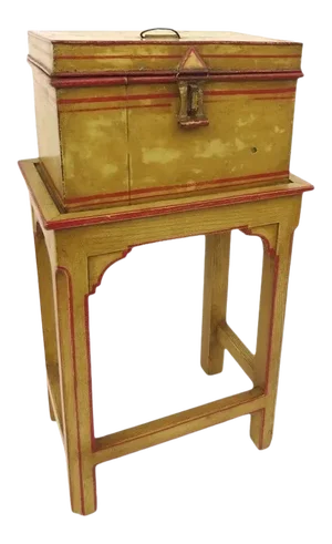 Tole Painted Mustard Yellow Document Box on Custom Stand
