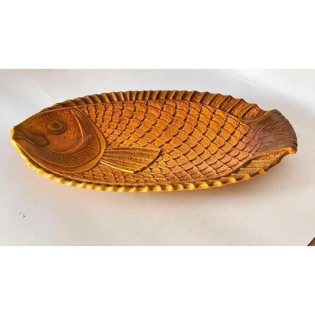 Mid-Century French Yellow and Brown Glazed Ceramic Decorative Dish, 1970s For Sale - Image 4 of 12