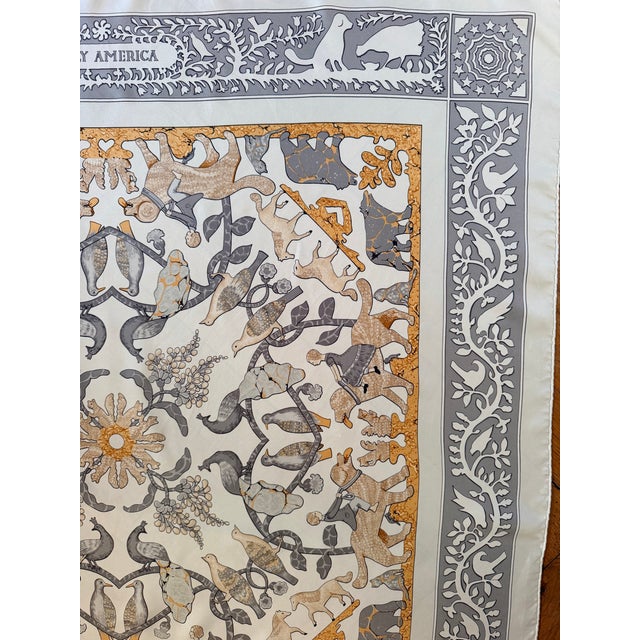 Folk Art Hermès Early America 1984 Silk Scarf Designed by Françoise De La Perriere For Sale - Image 3 of 12