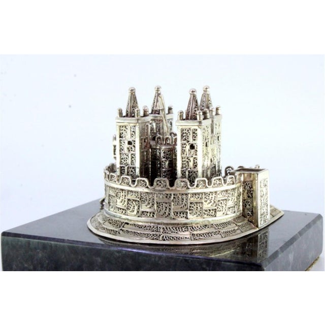 Filigree Silver Castle with Reliefs and Applications Set on Marble Base For Sale - Image 6 of 8