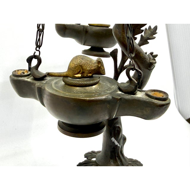 Pair of Grand Tour Pompeiian NeoClassical Bronze Heron Oil Lamps with Mouse, Swan For Sale - Image 10 of 18