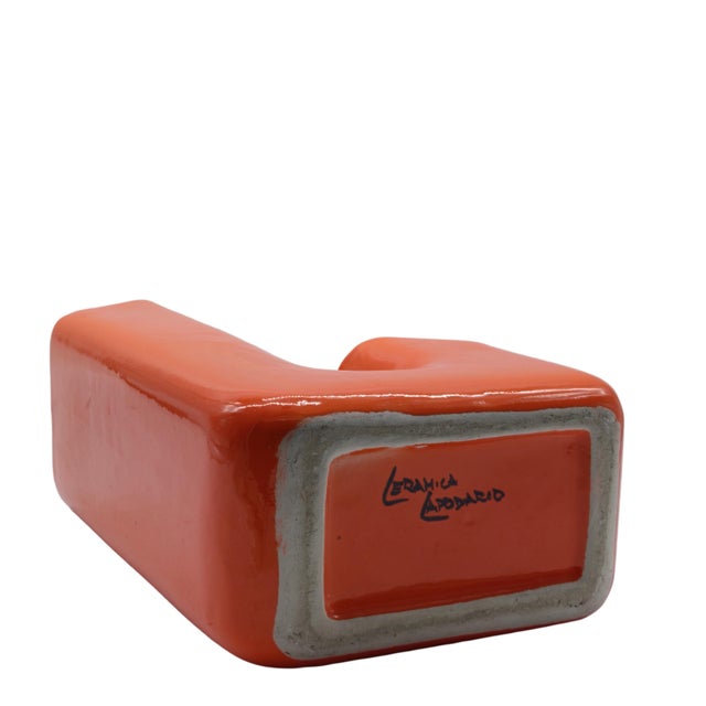 Ceramic Orange Geometric Vase by Ceramica Capodario, Italy, 1970s For Sale - Image 7 of 7