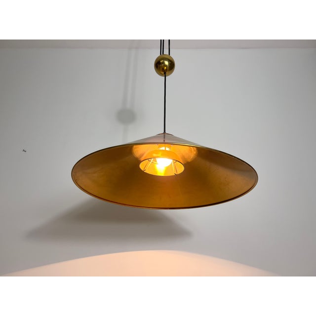 Florian Schulz Cone Shaped Brass Pendant Lamp with Counterweight by Florian Schulz, 1970s For Sale - Image 4 of 12