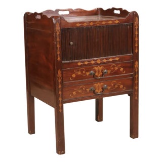 19th-Century Dutch Marquetry Inlaid Mahogany Bedside Cabinet For Sale