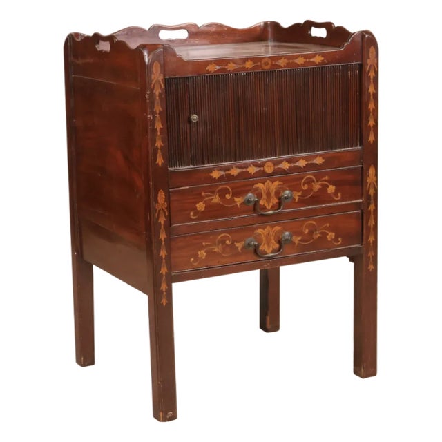 19th-Century Dutch Marquetry Inlaid Mahogany Bedside Cabinet For Sale