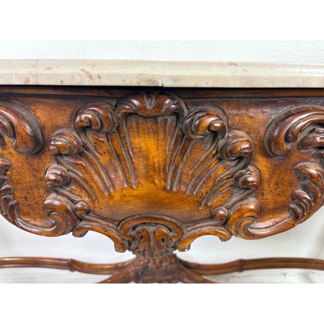 Antique Italian Marble Topped Hand Carved Walnut Console For Sale - Image 9 of 12