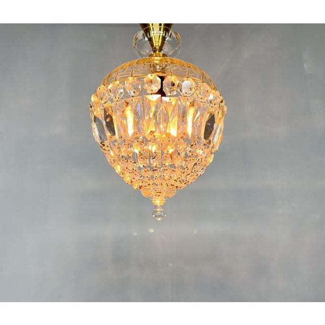 Mid-Century Crystal and Brass Chandelier, Czechoslovakia, 1970s For Sale - Image 11 of 12
