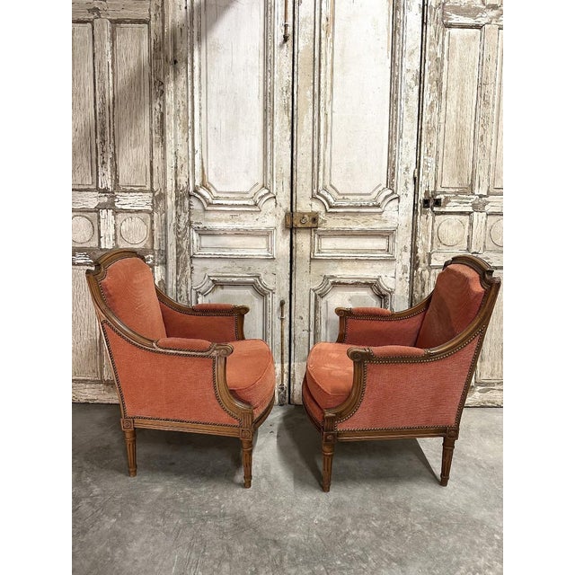 Wood Louis XVI Style Bergère Armchairs, 1940s, Set of 2 For Sale - Image 7 of 11