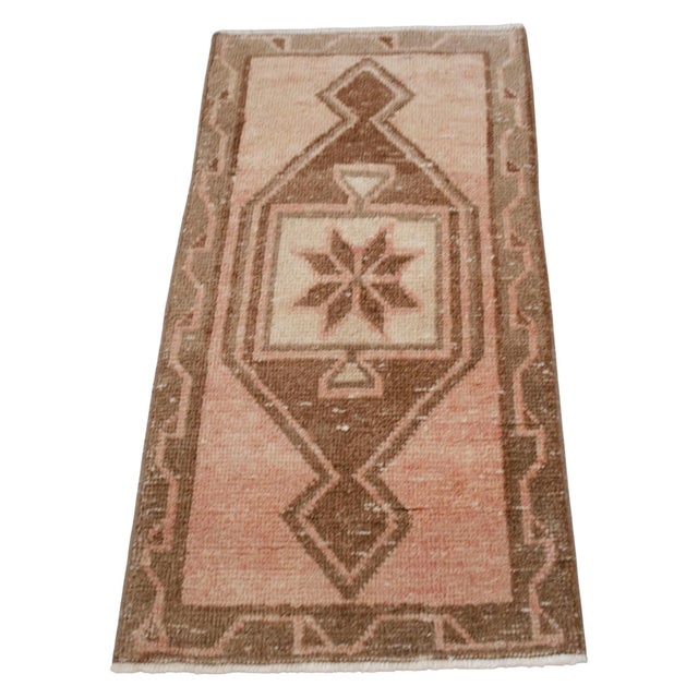 1970s 1970s Vintage Hand-Knotted Small Rug Distressed Turkish Rug Door Mat Bath Mat Entry Decor 2x3 Ft Approx For Sale - Image 5 of 14
