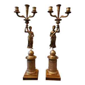 Antique French Empire Bronze Female Candelabras- a Pair