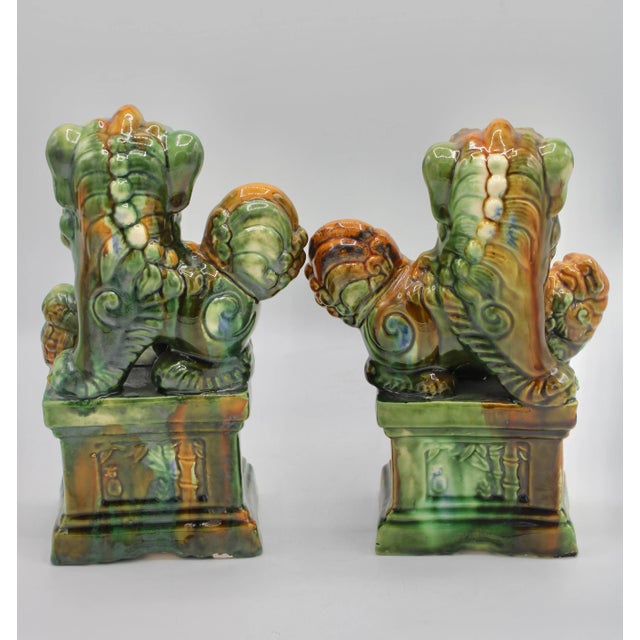 Green Mid 20th Century Asian Ceramic Foo Dogs For Sale - Image 8 of 13