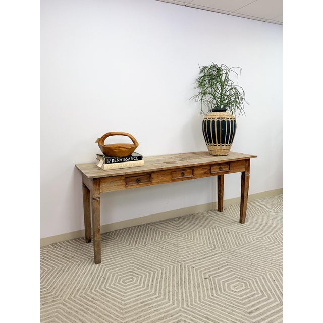 Late 20th Century Nadeau Indonesian Solid Wood Antiqued Console Sofa/Entryway Rustic Primitive For Sale - Image 5 of 11