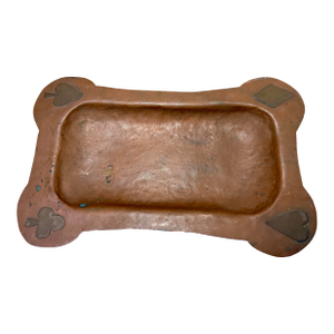 Antique Hand Hammered Thick Copper Brass Playing Card Suits Symbols Tray Dish