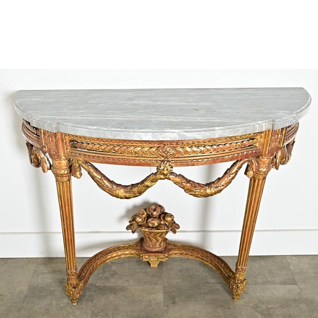 Wood French 18th Century Louis XVI Period Demilune Console For Sale - Image 7 of 14