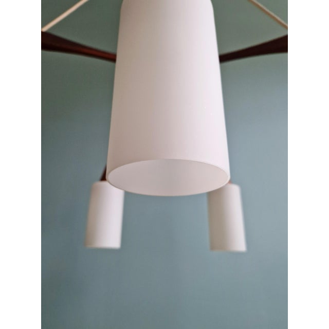 Large Scandinavian Chandelier in Teak and Satin White Opaline Glass, 1960s For Sale - Image 14 of 17