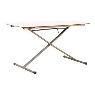 Frego-X Table in Galvanized Metal with Boat-Shaped Tabletop in White Speckled Resin by Fridolin Egger, 1954 For Sale