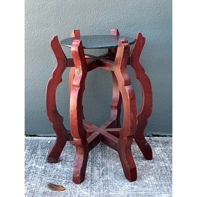 Wood Vintage Stone Top Side Table For Sale - Image 7 of 12