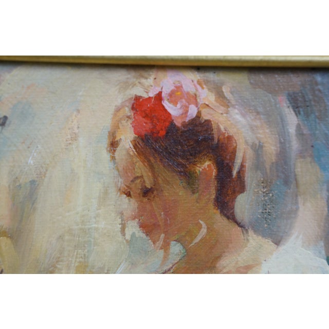 Beige Late 20th Century Mark Arian Study XIX Spanish Flamenco Dancer W Fan Oil Painting on Board 20" For Sale - Image 8 of 11