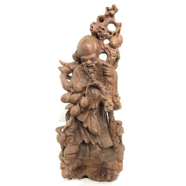 19th Century Asian Carved Wood Figure of a Scholar For Sale - Image 11 of 11