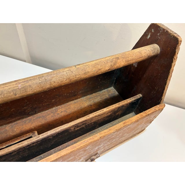 Brown Early 20th Century Primitive Antique Carpenter’s Tool Tote With Drawers — Rustic Farmhouse Storage Box For Sale - Image 8 of 10