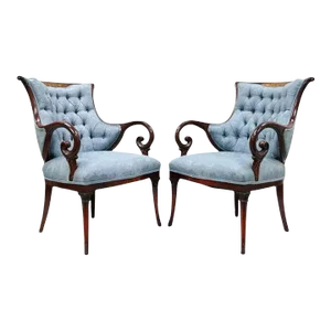 Early 20th Century Antique Hollywood Regency Grosfeld House Mahogany & Rosewood Arm Chairs - a Pair