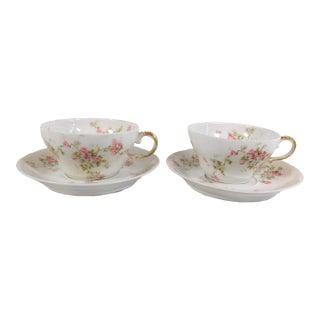 Early 1900s Theodore Haviland Tea Cups & Saucers- 4 Pieces For Sale