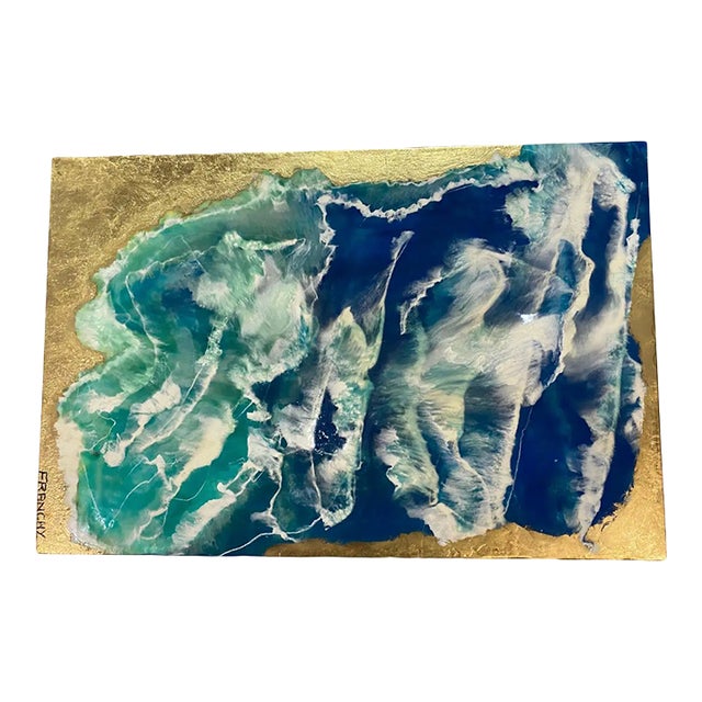Modern Abstract Painting of Acrylic and Gold Leaf Signed Frenchy For Sale