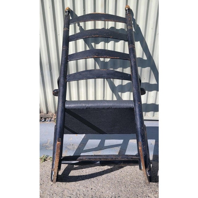 Black 19Thc Early Original Black Painted Ladder Back Rocking Chair For Sale - Image 8 of 11