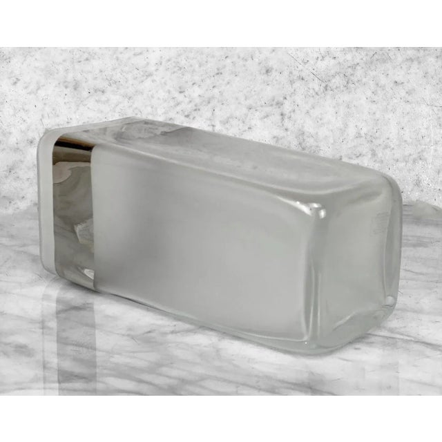 Vintage Italian Frosted Art Glass Chrome Rim Pillar Vase For Sale - Image 9 of 11