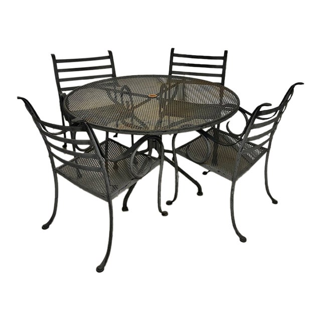 Vintage Wrought Iron Patio Set in the Style of Russell Woodard For Sale