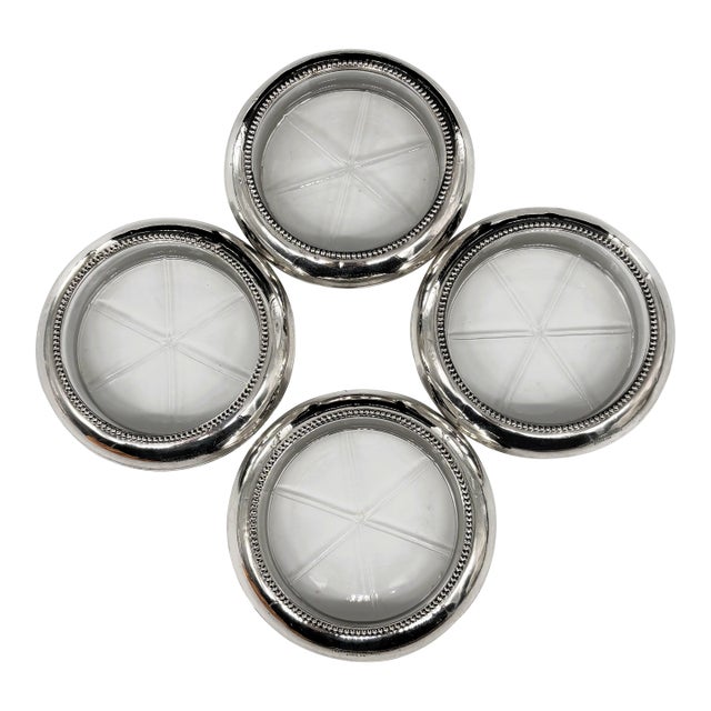 1940s Frank Whiting Sterling Silver & Glass Coasters (Set of 4) For Sale