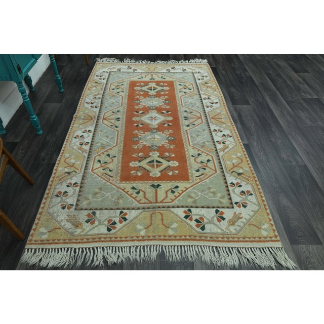 Traditional 1970s Vintage Turkish Handmade Wool & Cotton Orange Area Rug For Sale - Image 3 of 11