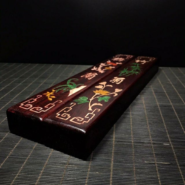 Pair of Vintage Rosewood Paperweights With Inlaid "Four Gentlemen" Motif For Sale - Image 4 of 9