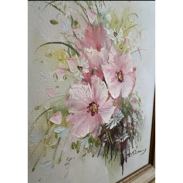 1980s Signed Floral Still Life Oil Painting in Heavy Gilt Frame – Romantic European Style W For Sale In Philadelphia - Image 6 of 8
