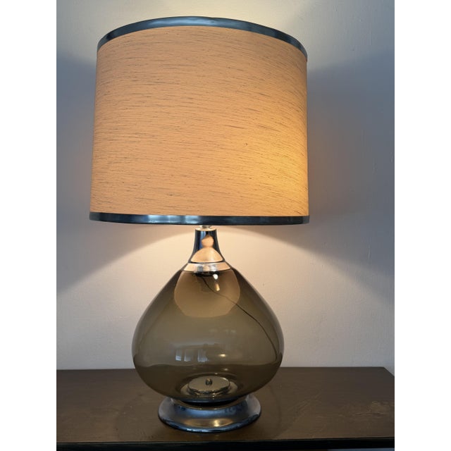 Vintage Italian Smoked Glass and Chrome Table Lamp, 1980s For Sale - Image 13 of 18